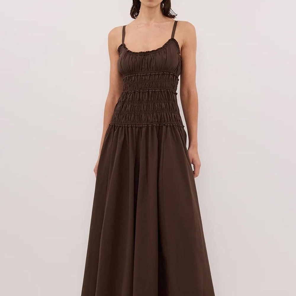 NWT DISSH Smocked Bodice Maxi Dress in Chocolate Brown, XS
